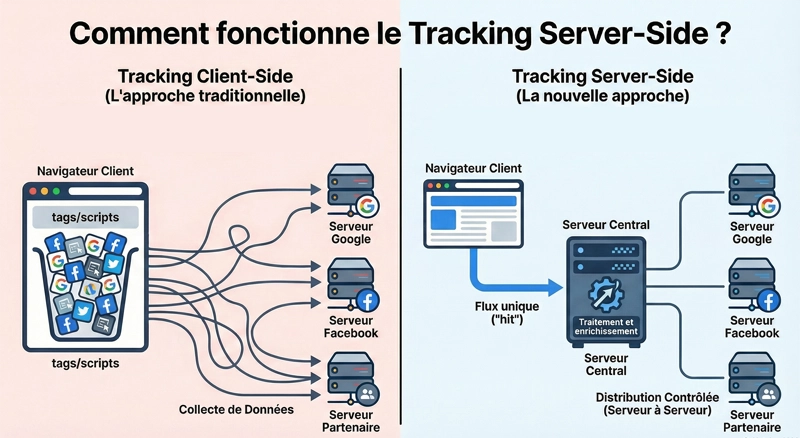 infographic server-side tracking vs. client-side tracking