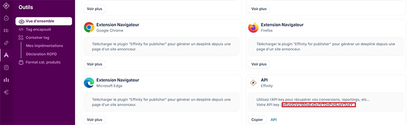 Recuperation cle API éditeur